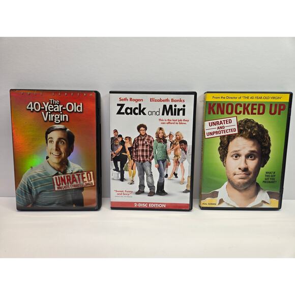 Judd Apatow 3 DVD Movie Lot: 40 Yr Old Virgin, Knocked Up,  Zack & Miri Bundle - Picture 1 of 2